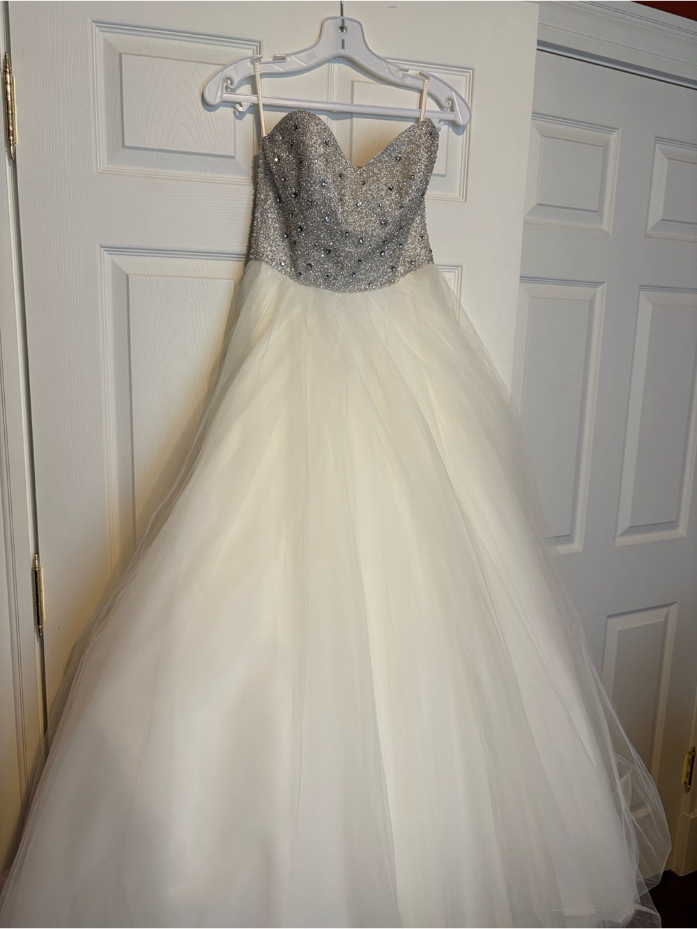 Strapless Beaded Ivory and Silver Wedding Ball Gown